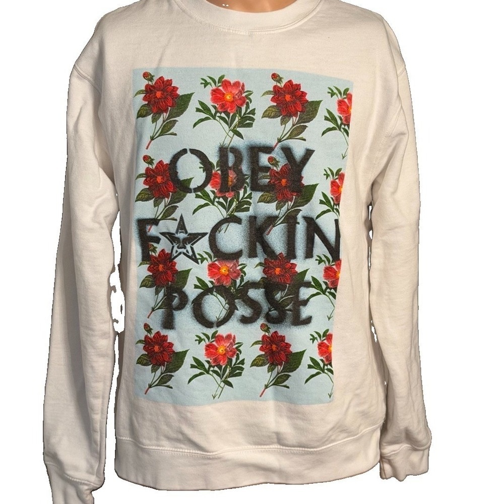 OBEY F*CKIN POSSE Men's Small Sweatshirt Skateboarding Roses‎
